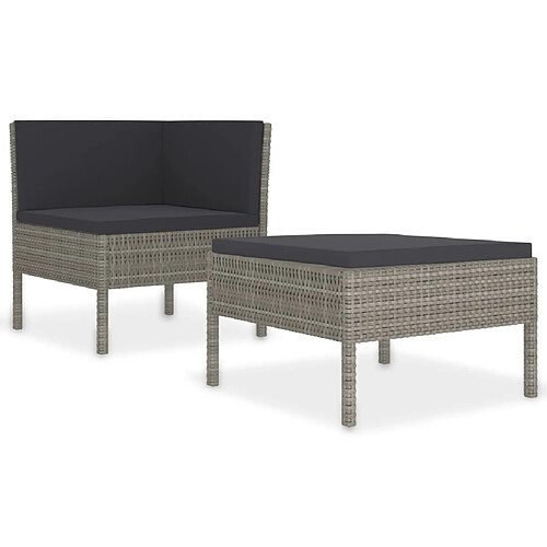 Maison Chic Salon de jardin 2 pcs avec coussins - Table et chaises d'extérieur - Mobilier/Meubles de jardin Moderne Résine tressée Gris -MN55748