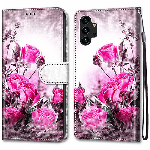 Etui en PU texture croisée, antichoc avec support A14 roses sauvages pour votre Samsung Galaxy A13 4G