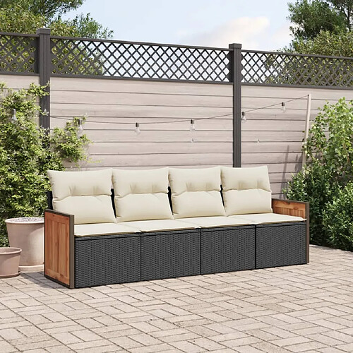 vidaXL Salon de jardin 4 pcs avec coussins noir résine tressée