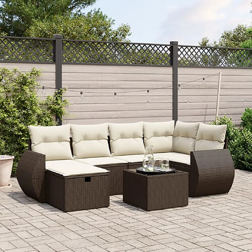 vidaXL Salon de jardin avec coussins 7 pcs marron résine tressée