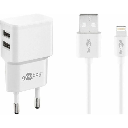 Atma Chargeur USB Goobay Apple Lightning Dual Ladeset 2,4 A 44979 pour prise murale Courant de sortie (max.) 2.4 A 2 x USB 2.0 type A femelle, USB 2.0 type