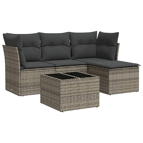 Maison Chic Salon de jardin 5 pcs avec coussins | Ensemble de Table et chaises | Mobilier d'Extérieur gris résine tressée -GKD42231