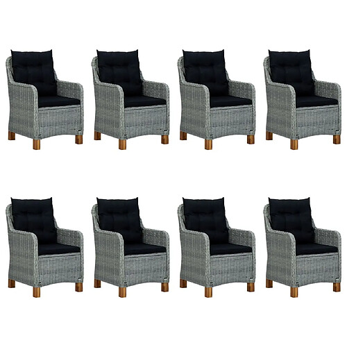 Maison Chic Mobilier à dîner 9 pcs et coussins- Ensemble table et chaises d'extérieur - Salon/Mobilier de jardin classique Résine tressée Gris clair -MN35617