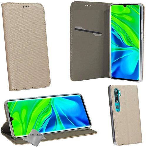 Htdmobiles Housse etui portefeuille pour Xiaomi Mi Note 10 + film ecran - OR MAGNET