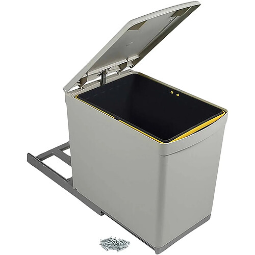 Emuca Poubelle de recyclage fixation inférieure et extraction manuelle 16 litres.