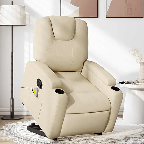 vidaXL Fauteuil inclinable de massage Crème Tissu