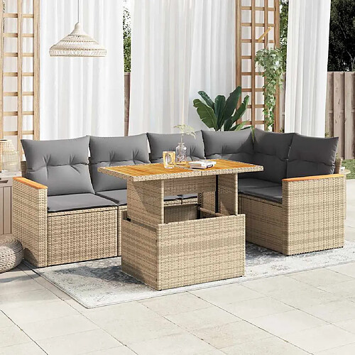 vidaXL Salon de jardin avec coussins 5 pcs beige résine tressée acacia