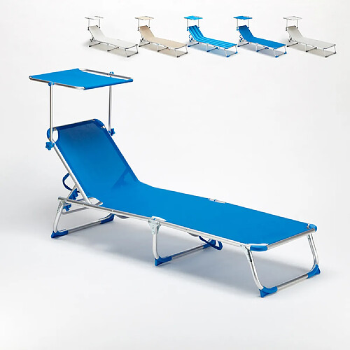 Beach And Garden Design Lit de plage pliant bain de soleil transat piscine portable pare-soleil California, Couleur: Bleu