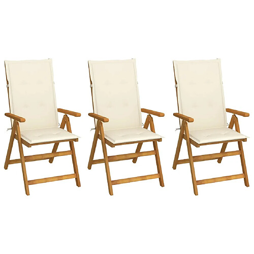 Maison Chic Lot de 3 Chaises pliables d'extérieur avec coussins | chaises de jardin | Fauteuil Relax Bois d'acacia -GKD73187