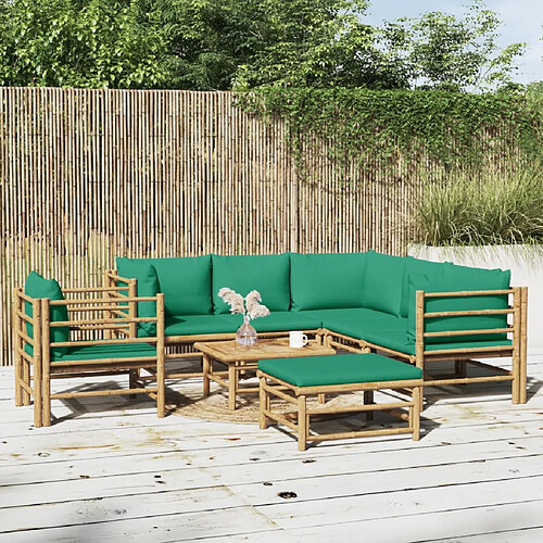 vidaXL Salon de jardin 8 pcs avec coussins vert bambou