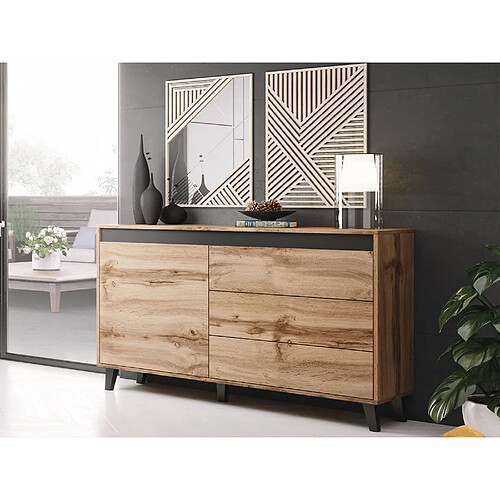 Bestmobilier Lord - buffet bas - bois et noir - 138 cm - style industriel