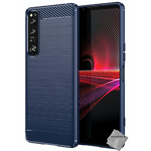 Htdmobiles Coque silicone gel carbone pour Sony Xperia 1 IV + verre trempe - BLEU FONCE