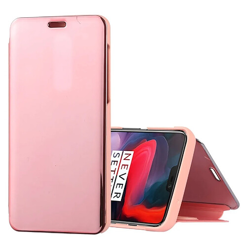 Wewoo Coque Housse en cuir pour miroir OnePlus 6 avec support or rose