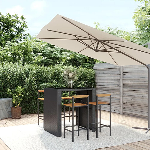 vidaXL Ensemble de bar jardin 5 pcs noir poly rotin/bois massif acacia