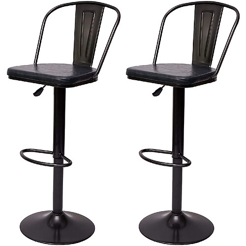 Decoshop26 2x tabourets de bar en synthétique gris et métal noir style industrielle hauteur réglable TDB04054