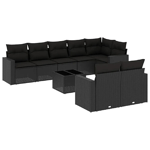 Maison Chic Salon de jardin 9 pcs avec coussins | Ensemble de Table et chaises | Mobilier d'Extérieur noir résine tressée -GKD14896