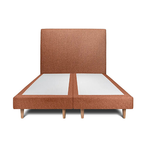 Sommeil de plomb Lit 160x200cm avec tête de lit tapissier bouclette et double sommier tapissier terracotta - Hauteur totale : 29cm