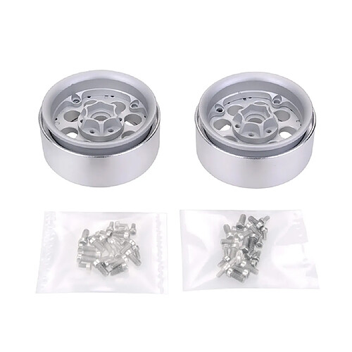 2pcs moyeu de roue en aluminium lourd 1,9 "Beadlock pour 1/10 RC modèle de voiture Argent