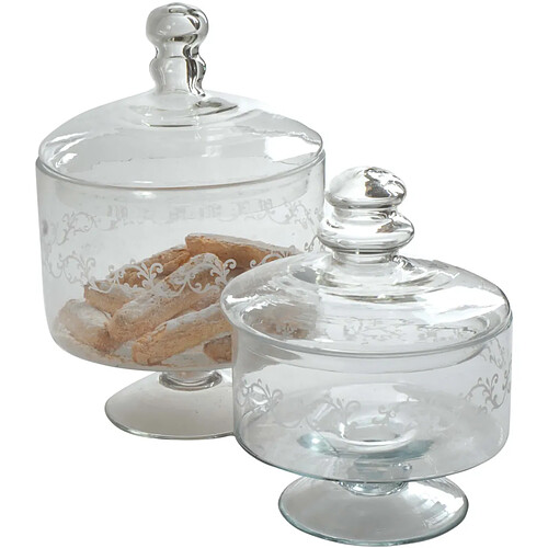 Antic Line Creations Set de 2 coupes sur pied avec couvercle en verre.