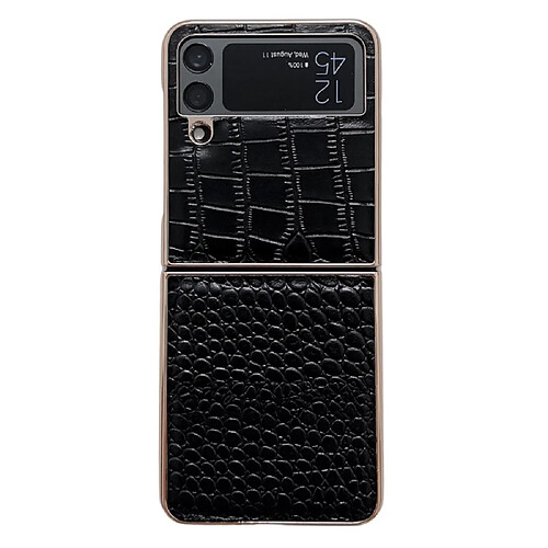 Coque en TPU + cuir véritable galvanoplastie, texture crocodile pour votre Samsung Galaxy Z Flip4 5G - noir