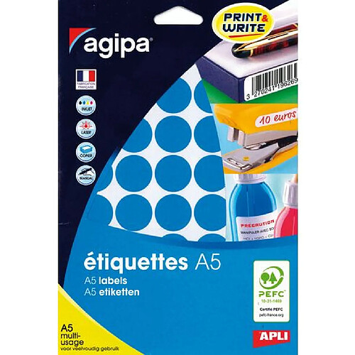 Pastille adhésive 24 mm Agipa 11432 bleue - pochette de 400