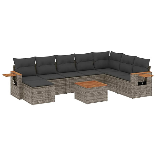 Maison Chic Salon de jardin 9 pcs avec coussins | Ensemble de Table et chaises | Mobilier d'Extérieur gris résine tressée -GKD79262