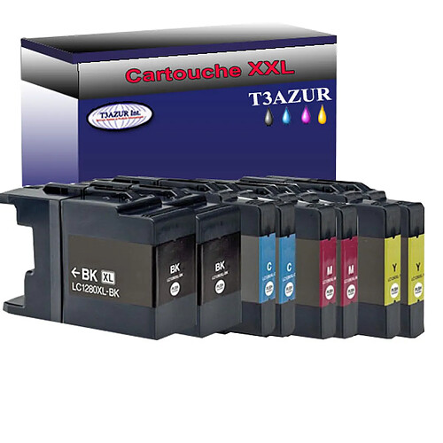 T3Azur Lot de 8 Cartouche compatible Brother DCP-J525W, DCP-J725DW, DCP-J925DW, LC1280XL