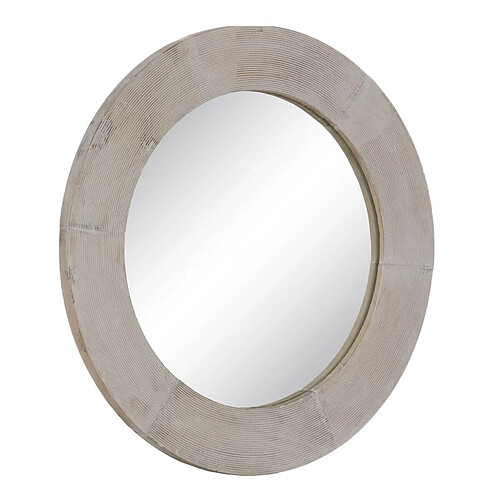 BigBuy Home Miroir mural Blanc Naturel Verre Bois de manguier Bois MDF Vertical Rond 61 x 2,5 x 61 cm