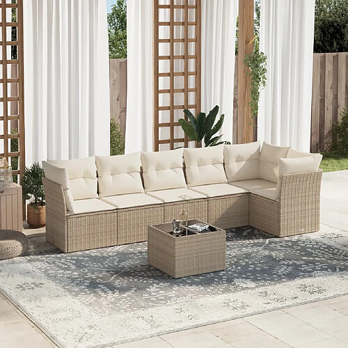 vidaXL Salon de jardin avec coussins 7 pcs beige résine tressée