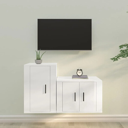 Maison Chic Ensemble de meubles TV 2 pcs pour salon - blanc brillant bois d'ingénierie -MN70585