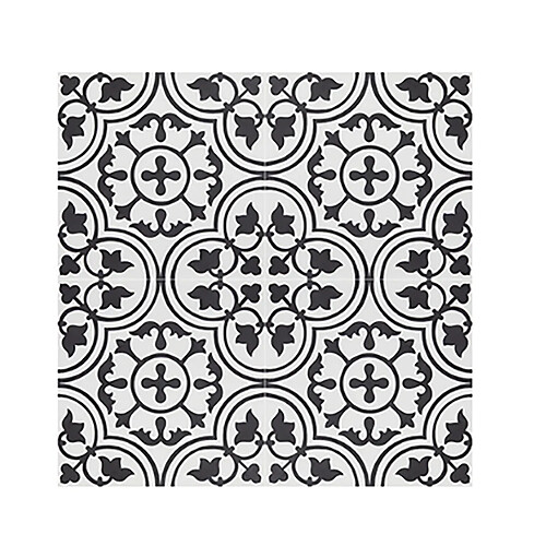 Pegane Boite de 24 Carreaux de ciment véritable 0,96m2 / Carreaux de ciment artisanaux pour sol et mur coloris noir/blanc - l.20 x L.20 cm