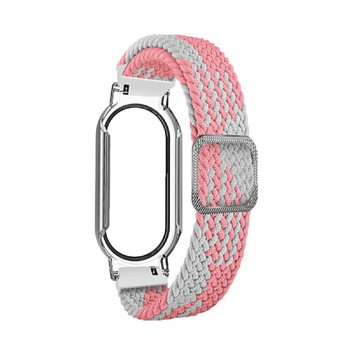 Bracelet en nylon élastique, 3 en 1, tressé pour votre Xiaomi Mi Band 7/7 NFC - Blanc rose/transparent