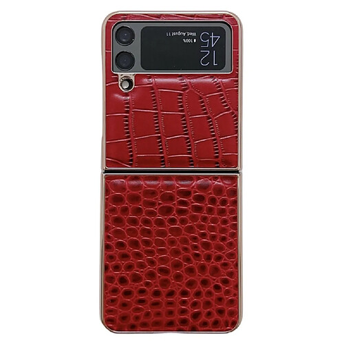 Coque en TPU + cuir véritable galvanoplastie, texture crocodile pour votre Samsung Galaxy Z Flip4 5G - rouge