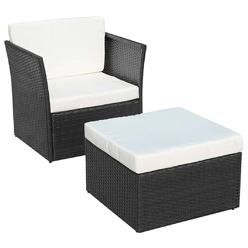 Maison Chic Chaise de jardin - Fauteuil d'extérieur avec tabouret Noir Résine tressée -MN43743