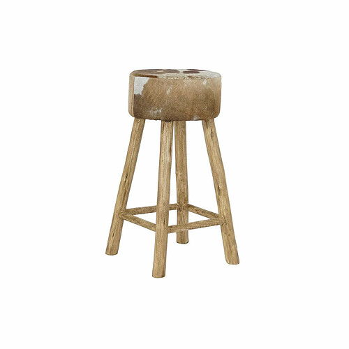 Tabouret DKD Home Decor Naturel Bois Marron Cuir Blanc (42 x 42 x 77 cm)