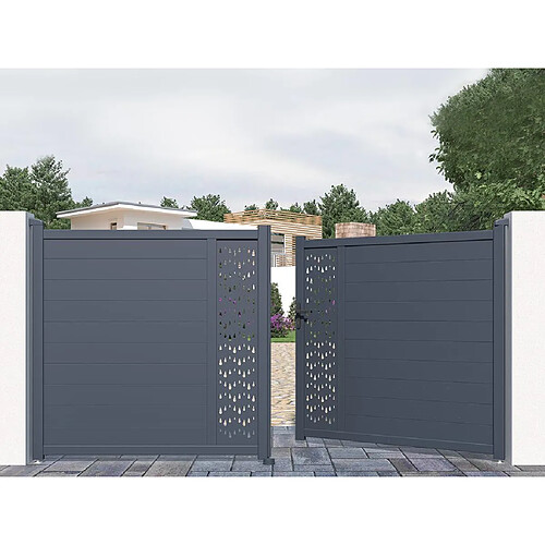 Vente-Unique Portail battant aluminium semi plein à motifs L355 x H181 cm anthracite GREGOR