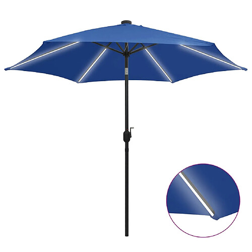 vidaXL Parasol de jardin et lumières LED mât en aluminium bleu azuré