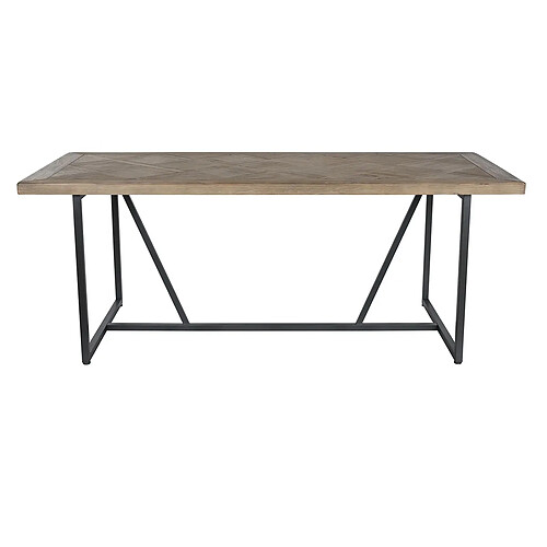 Pegane Table à manger, table de repas rectangulaire en bois coloris naturel et métal noir - longueur 195 x profondeur 90 x Hauteur 76 cm