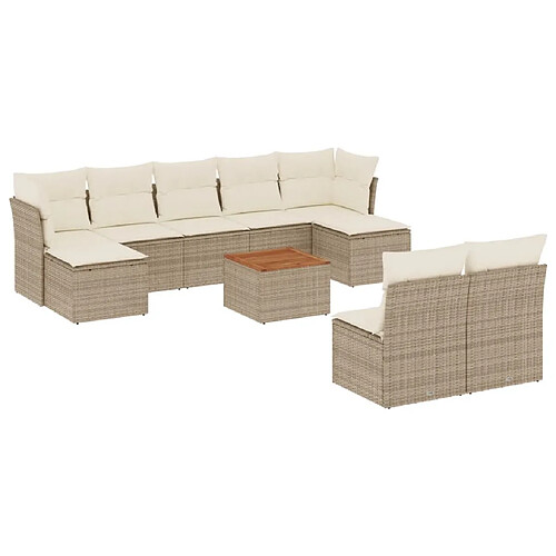 Maison Chic Salon de jardin avec coussins 10 pcs | Ensemble de Table et chaises | Mobilier d'Extérieur beige résine tressée -GKD99981