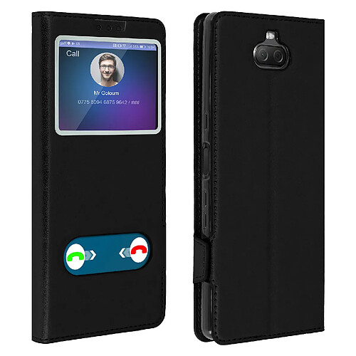 Avizar Etui Sony Xperia 10 Housse Folio Double Fenêtre Fonction Support noir