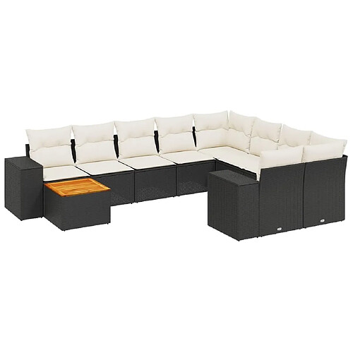 Maison Chic Salon de jardin 10 pcs avec coussins, Ensemble Tables et chaises d'extérieur noir résine tressée -GKD264113