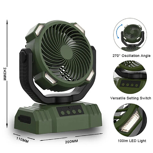 Ventilateur de Camping extérieur Portable avec Lanterne LED Ventilateur rechargeable 10000mAh-comme sur la photo