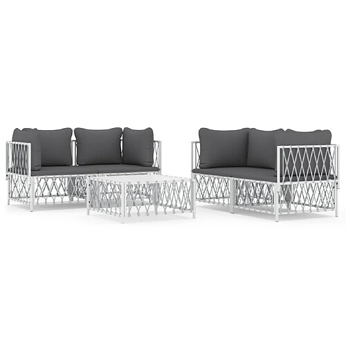 Maison Chic Salon de jardin 5 pcs avec coussins - Table et chaises d'extérieur - Mobilier/Meubles de jardin Moderne blanc acier -MN92074