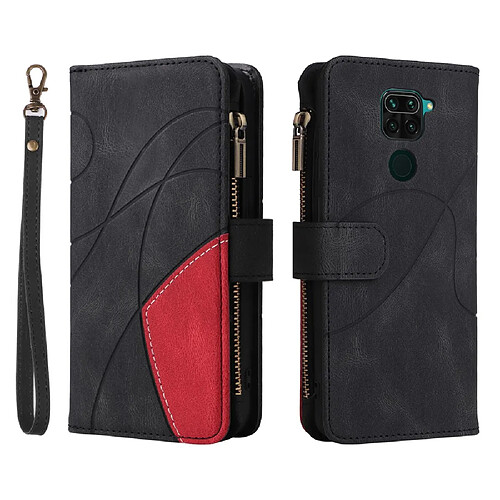 Coque en TPU + PU épissage bicolore avec poche zippée et porte-cartes, noir pour votre Xiaomi Redmi Note 9 (MTK Helio G85)/Redmi 10X 4G