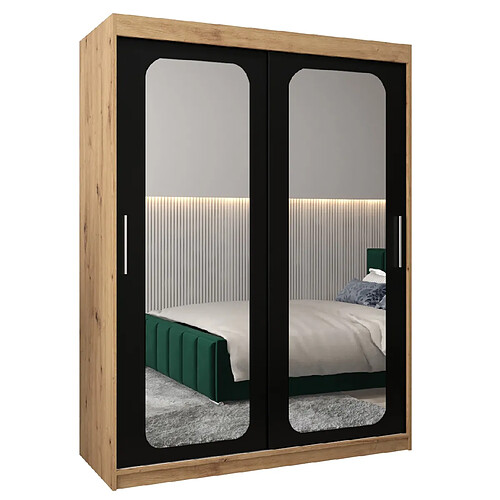 Abiks Meble Armoire PROMO T3 À Portes Coulissantes 200/150/62 2 Portes (Artisan/Noir)