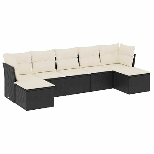 Maison Chic Salon de jardin 7 pcs avec coussins | Ensemble de Table et chaises | Mobilier d'Extérieur noir résine tressée -GKD46435