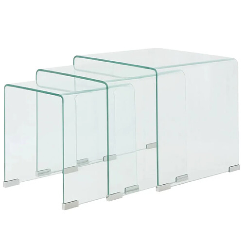 vidaXL Ensemble de tables gigognes 3 Pièces Verre trempé Transparent