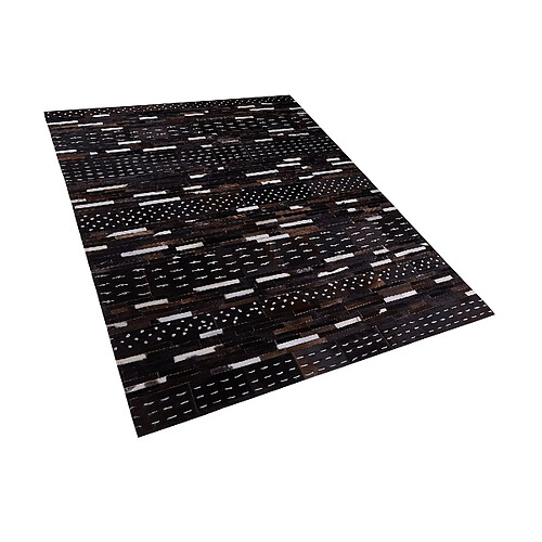 Beliani Tapis en cuir et laine marron et beige 160 x 230 cm AKSEKI