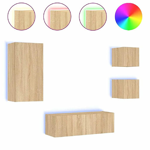 Maison Chic Lot de 4 Meuble TV muraux, Banc TV avec lumières LED pour salon, Meuble de rangement chêne sonoma -GKD31420