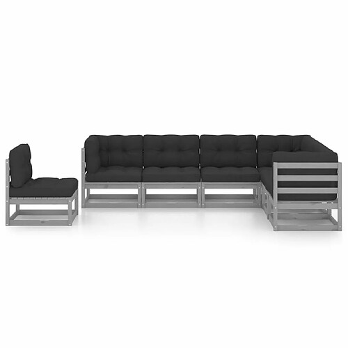 Maison Chic Salon de jardin 7 pcs + coussins - Mobilier/Meubles de jardin - Table et chaises d'extérieur Gris Bois de pin massif -MN19861